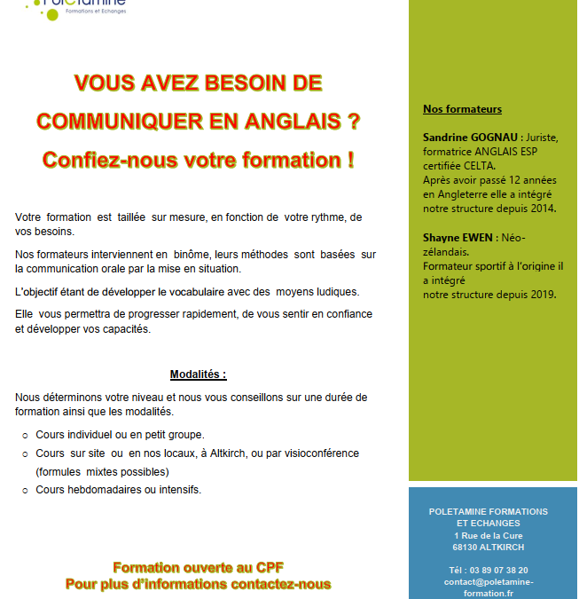 VOUS AVEZ BESOIN DE COMMUNIQUER EN ANGLAIS ? CONFIEZ-NOUS VOTRE FORMATION !